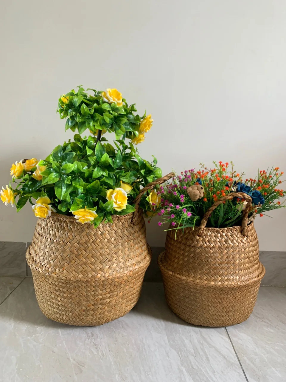 Storage Baskets - Straw Wicker Rattan Hanging Flowerpot, Seagrass Folding Laundry & Garden Plant Basket, Home Decor