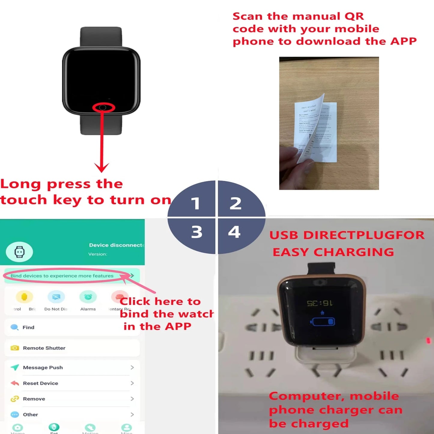 Smartwatch for Men & Women, Fitness Tracker, Message Notifications, Wristwatch with Heart Rate Monitor, Birthday Gift for Android/iOS
