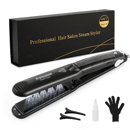Steam Hair Straightener Professional Ceramic Vapor Flat Iron 450℉ with Argan Oil Treatment Hair Care Tool