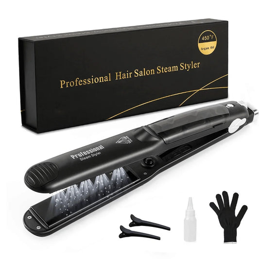 Steam Hair Straightener Professional Ceramic Vapor Flat Iron 450℉ with Argan Oil Treatment Hair Care Tool