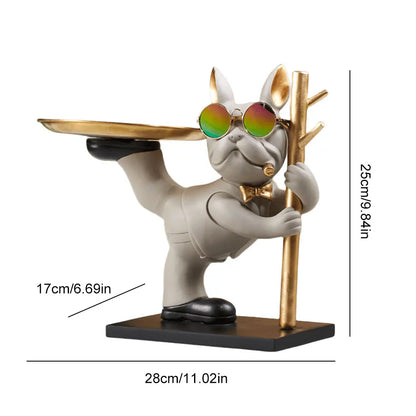 Bulldog Resin Sculpture with Tray - Cool Dog Ornament & Coin Piggy Bank for Table Decoration