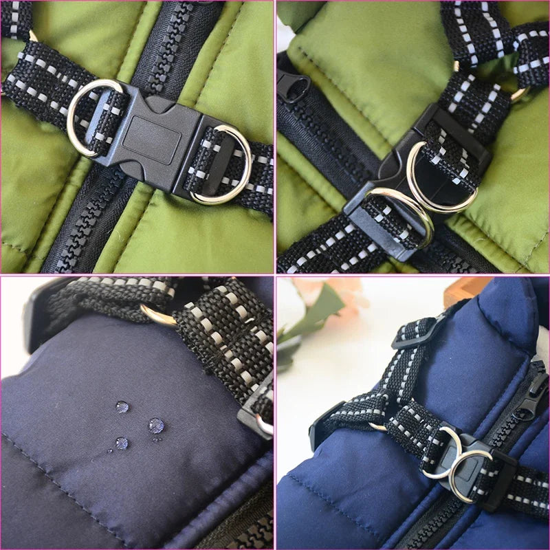 Large Pet Dog Jacket with Harness – Winter Warm Waterproof Coat for Big Dogs & Small Breeds
