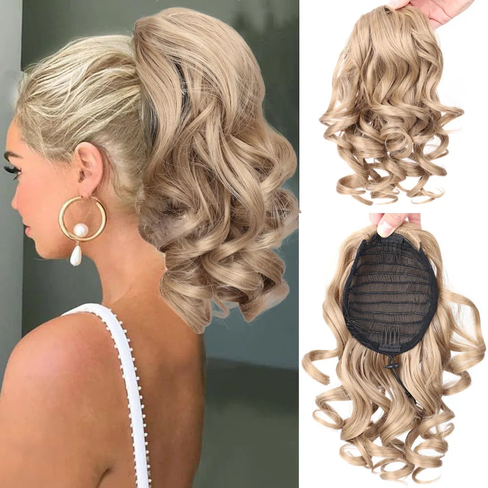 Short Afro Kinky Curly Drawstring Ponytail Synthetic Hairpiece for Women