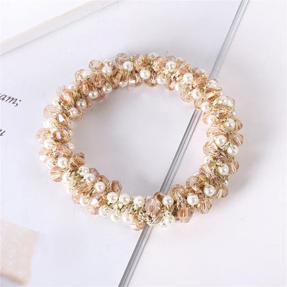 Crystal Pearls Hair Rope Handmade Elastic Beaded Ponytail Holder for Women & Girls Hair Accessories