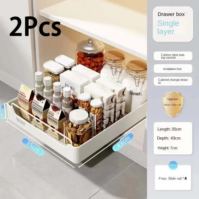 Pull Out Kitchen Storage Shelf with Slide Rails and Spice Organizer Rack