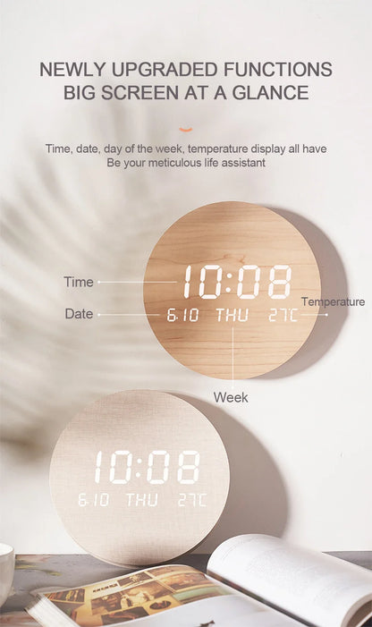 LED Digital Wall Clock - Multi-Function Display with Temperature, Date, and Time for Living Room & Bedroom