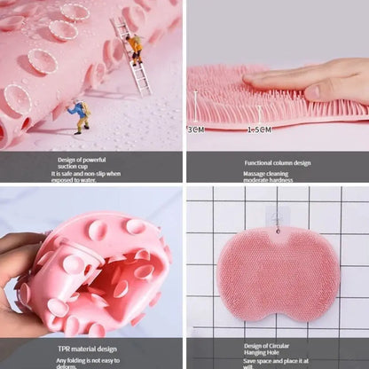 Exfoliating Shower Massage Scraper & Non-slip Bath Mat with Silicone Foot Wash Brush