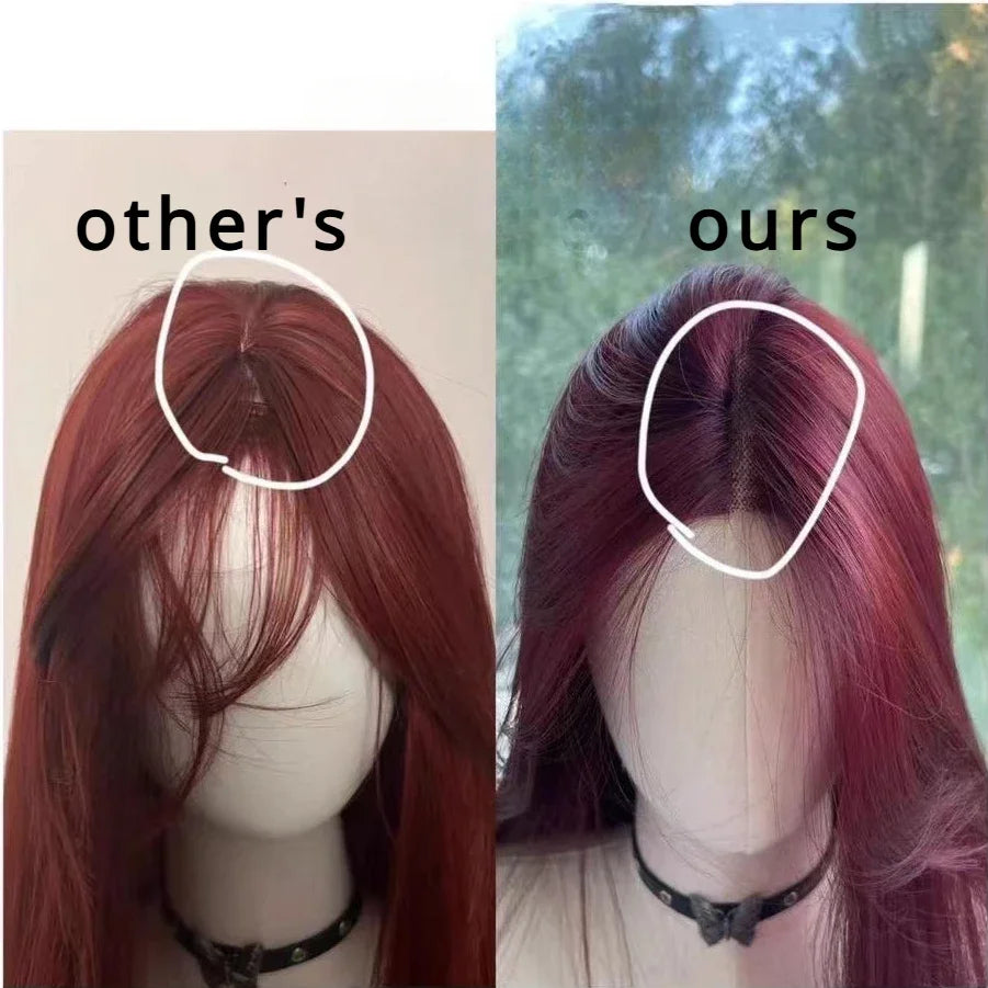 Red Long Straight Lace Front Wig for Women Heat Resistant Synthetic Cosplay & Daily Use