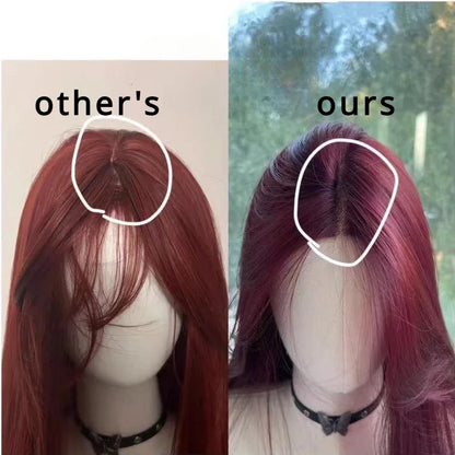 Red Long Straight Lace Front Wig for Women Heat Resistant Synthetic Cosplay & Daily Use