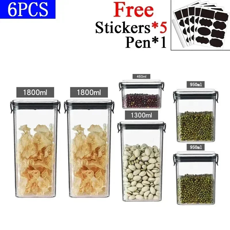 Stackable Plastic Food Storage Containers Set 460-1800ml for Grains, Tea & Snacks