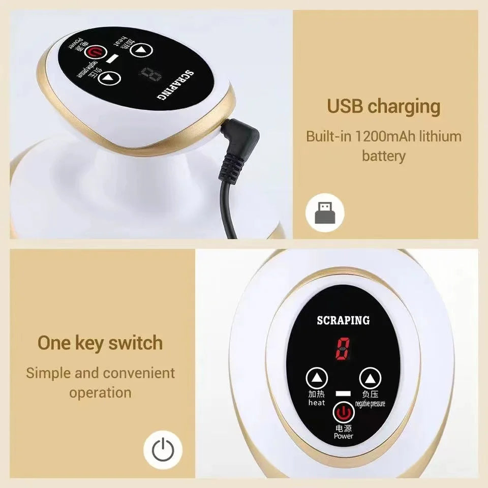 Home Electric Guasha Scraping Massage Cupping Body Massager with Suction & Heating Fat Burner