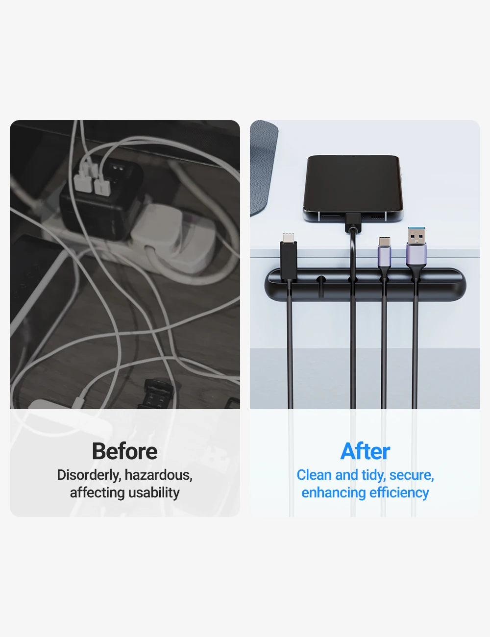 Adhesive Cable Holder Clips - Cord Management Organizer for Desktop, USB, Power, and Mouse Cables