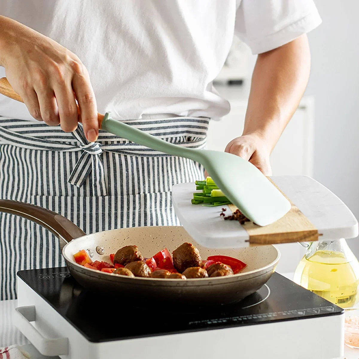 Silicone Spatula with Wooden Handle, Heat-Resistant Non-Stick Cooking Spoon for Kitchen