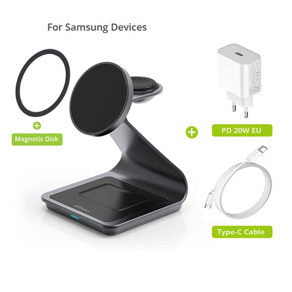 Bonola Magnetic 3-in-1 Wireless Charger Station - 25W Fast Charging Stand for Samsung S24 Ultra/S25, Galaxy Watch 7/6/5 & Earbuds
