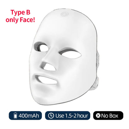 Wireless 7-Color LED Face Beauty Machine - Skin Tightening & Rejuvenation Facial & Neck Mask