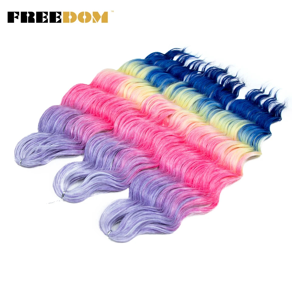FREEDOM Synthetic Braiding Hair Extensions - 24" Deep Wavy Curly Ombre Rainbow Twist Crochet Hair