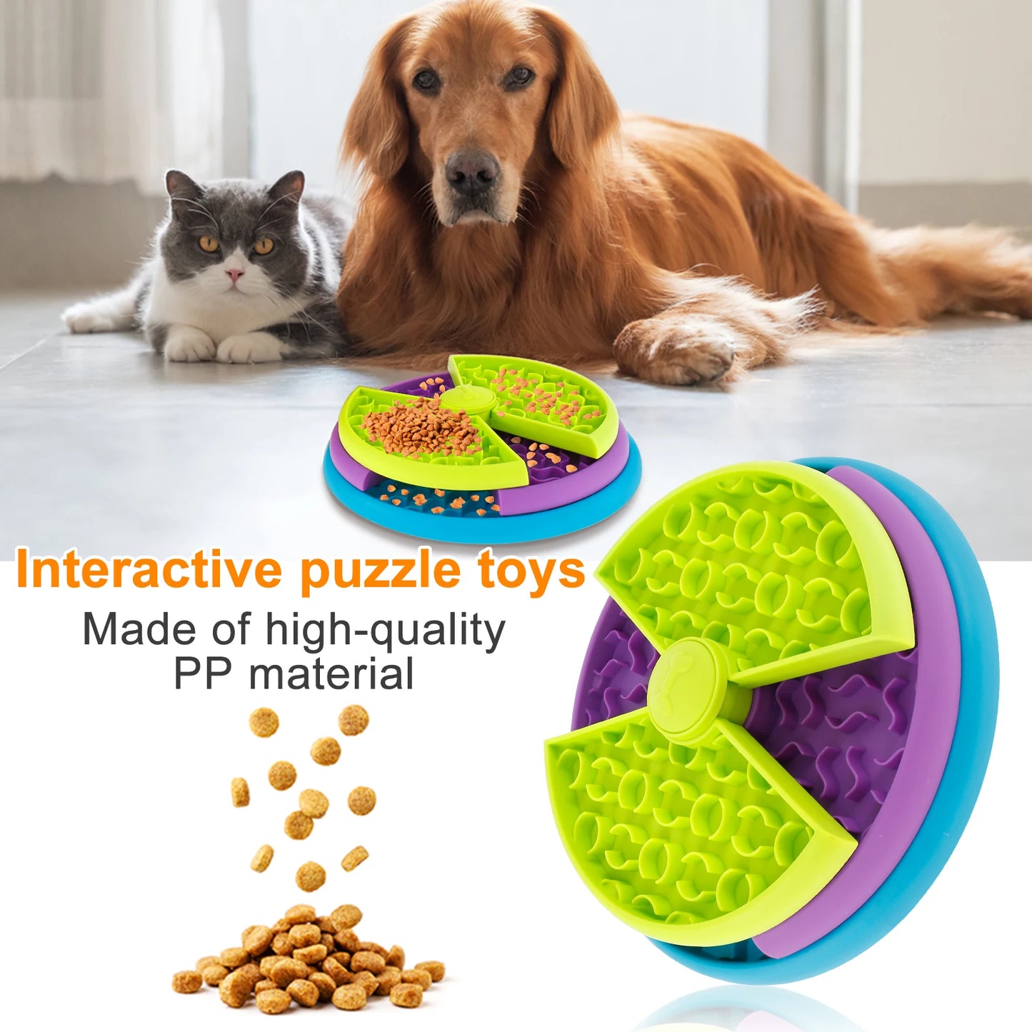 Raised Ceramic Cat Bowl with Wood Stand - Anti-Vomiting Slow Feeder
