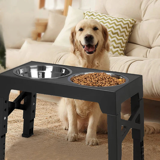 BOOTEELY Elevated Dog Feeder with Adjustable Stand & Double Stainless Steel Bowls for All Dog Sizes