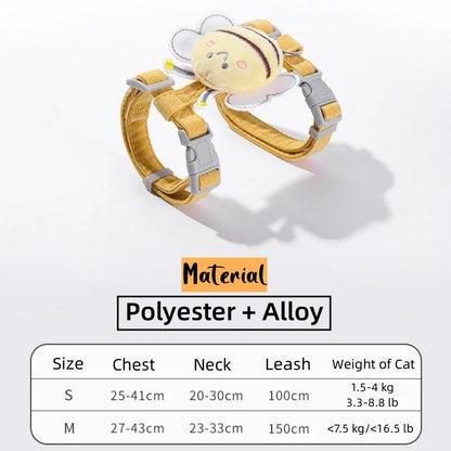 Adjustable Cat Harness, Leash & Collar Set with Cartoon Bee Design for Small & Medium Pets