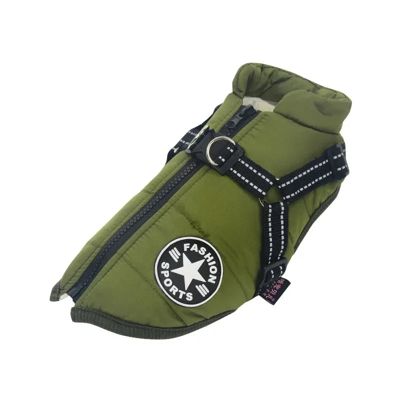 Large Pet Dog Jacket with Harness – Winter Warm Waterproof Coat for Big Dogs & Small Breeds