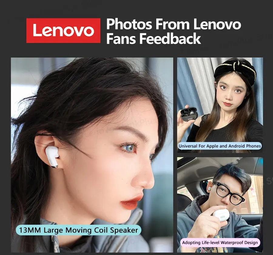 Lenovo LP5 Wireless Bluetooth Earbuds - HiFi Music, Sports Waterproof Headset with Mic for Business & Everyday Use