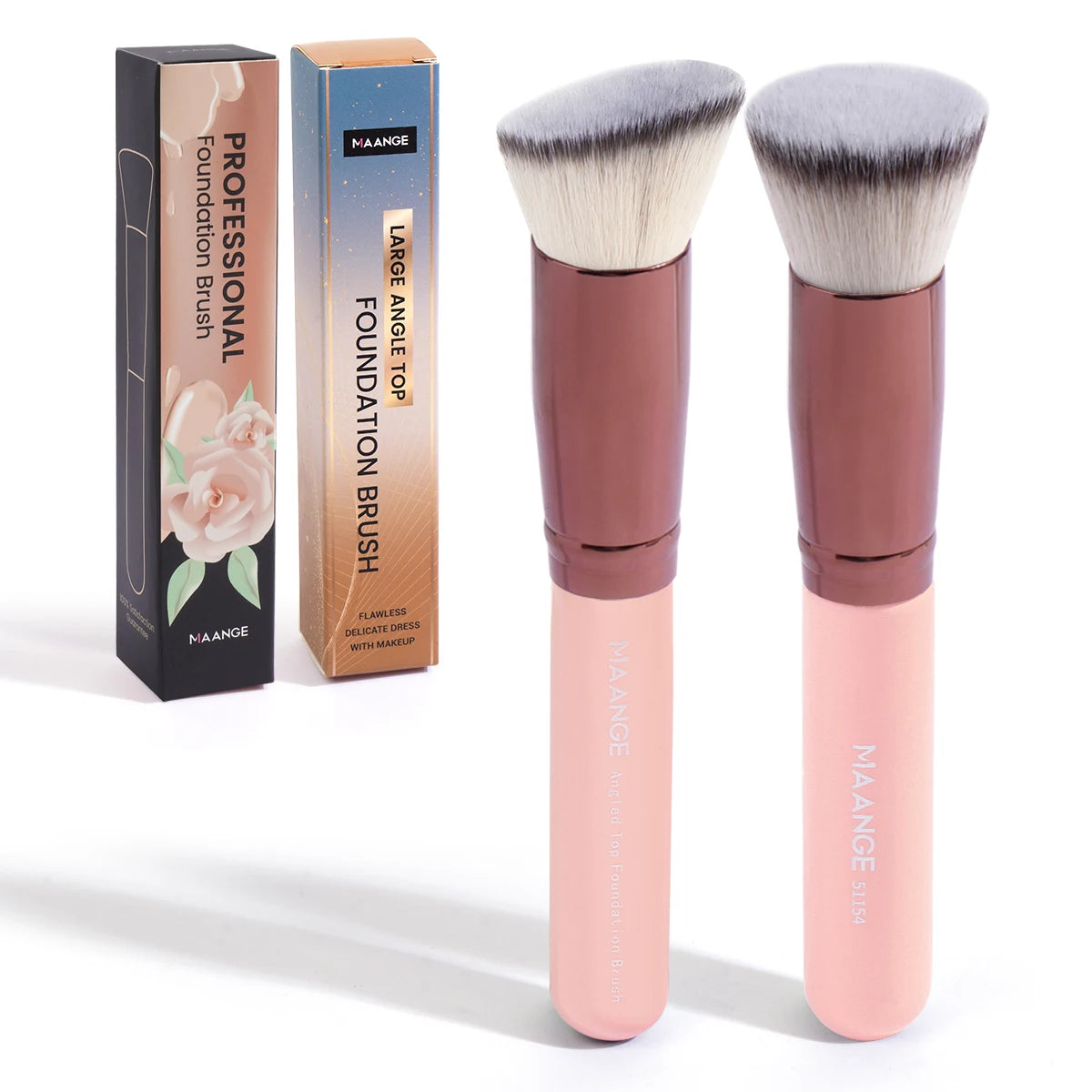 MAANGE 2PCS Flat Angled Kabuki Foundation Brush Set - Soft Bristles for Liquid & Powder Makeup