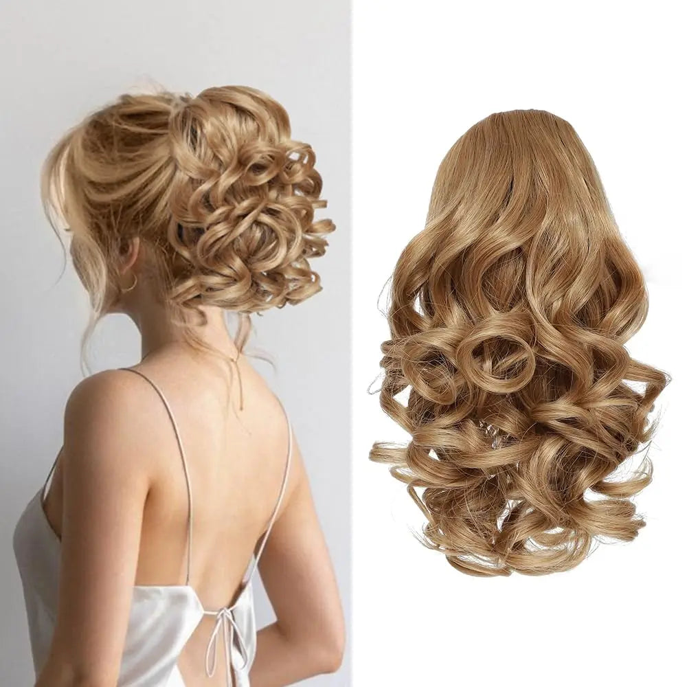 Short Curly Drawstring Ponytail Extensions - Synthetic Clip-in Hair for Daily Use