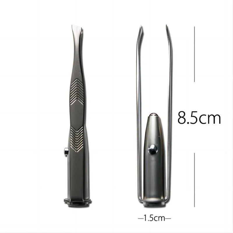 Portable Stainless Steel Eyebrow Tweezer with LED Light – Smart Hair Removal Makeup Tool