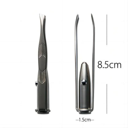 Portable Stainless Steel Eyebrow Tweezer with LED Light – Smart Hair Removal Makeup Tool