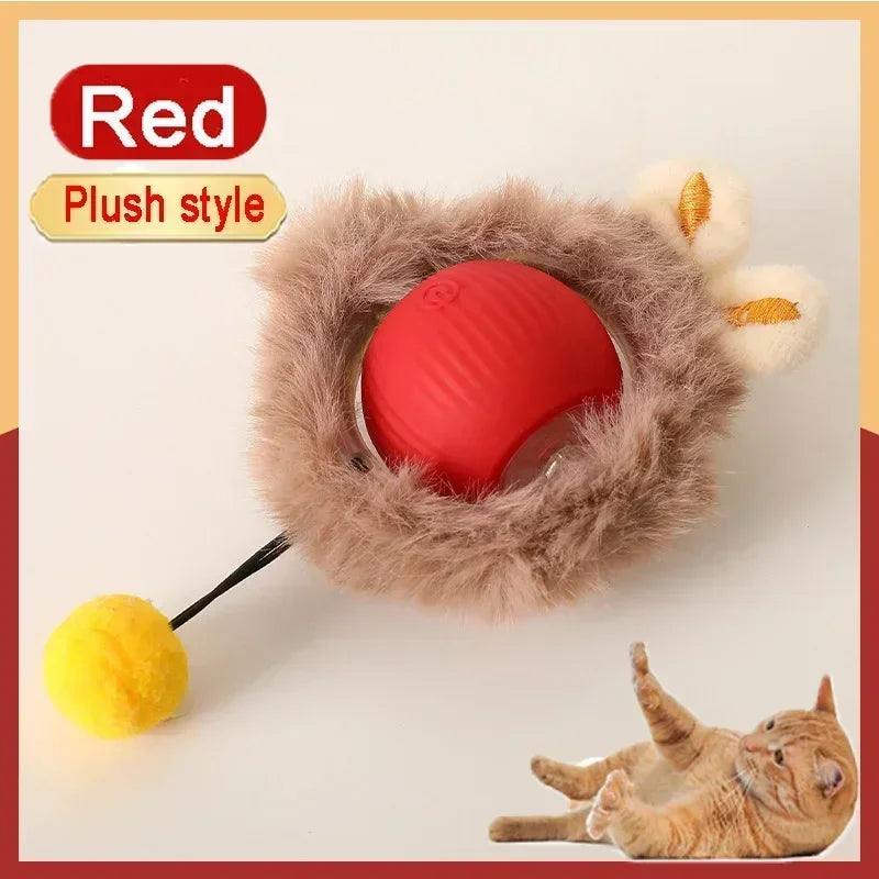 Rechargeable Cat Toy Automatic Rolling Ball with Simulated Tail Electric Pet Interactive Toy for Cats & Dogs