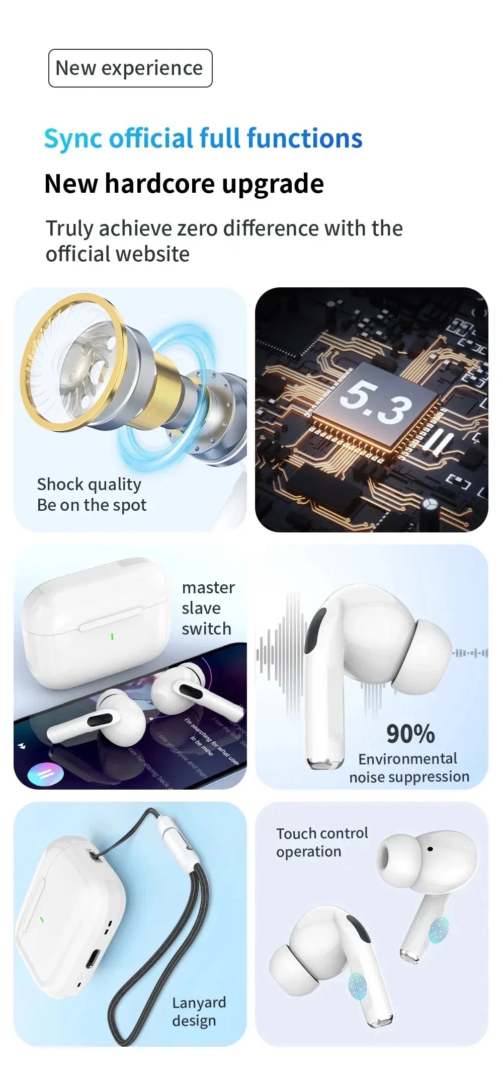Tideboom W01 TWS Max Wireless Bluetooth Earbuds - Noise Cancelling for iPhone & Android