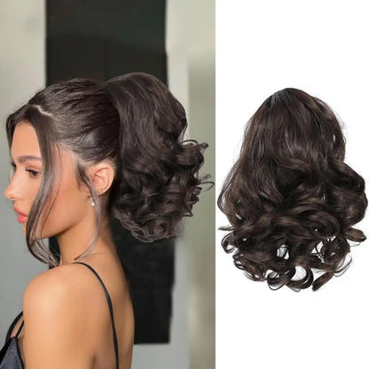 Short Curly Drawstring Ponytail Extensions - Synthetic Clip-in Hair for Daily Use