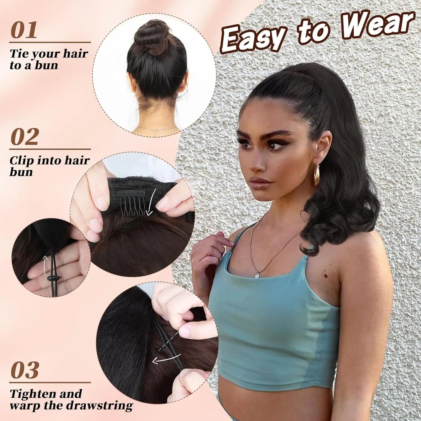 Short Afro Kinky Curly Drawstring Ponytail Synthetic Hairpiece for Women