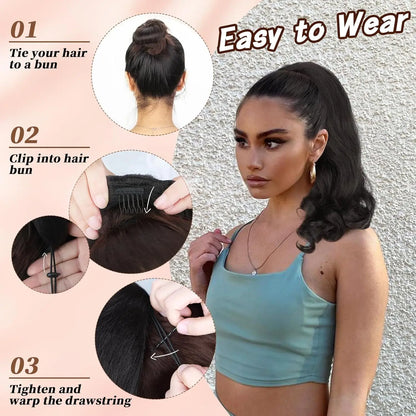 Short Afro Kinky Curly Drawstring Ponytail Synthetic Hairpiece for Women