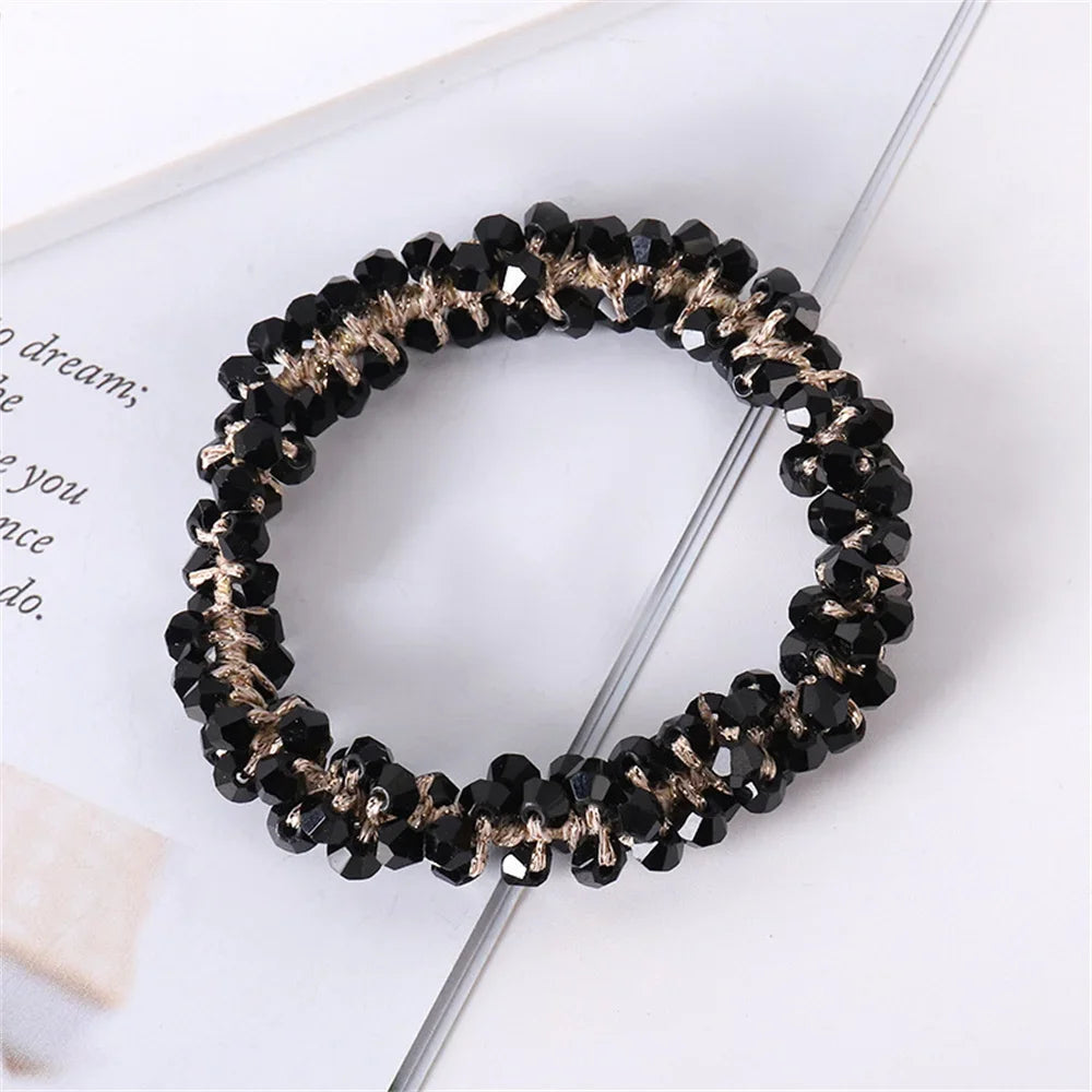Crystal Pearls Hair Rope Handmade Elastic Beaded Ponytail Holder for Women & Girls Hair Accessories