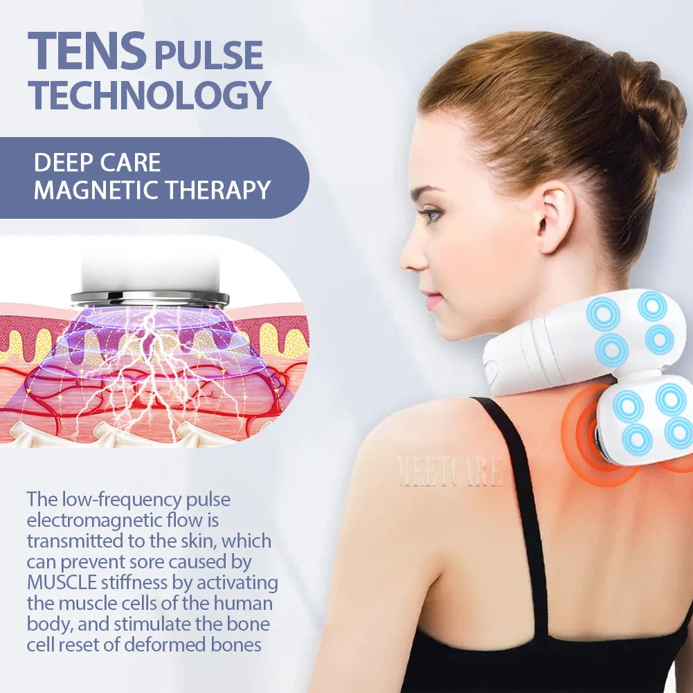 TENS Pulse Wireless Back & Neck Massager - Smart Heating Pain Relief for Shoulders & Muscles