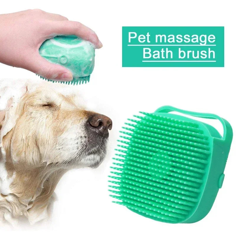 Pet Dog Shampoo Brush 2.7oz 80ml Cat Massage Comb Soft Silicone Rubber Grooming Scrubber for Bathing Short Hair