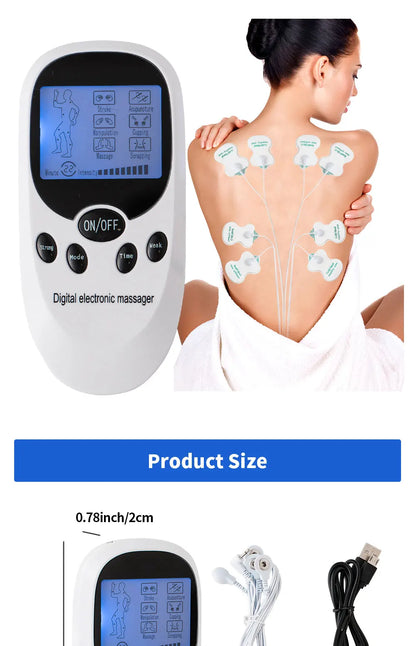 Digital TENS Machine EMS Massager - Electric Pulse Muscle Stimulator for Back & Neck with Electrode Pads
