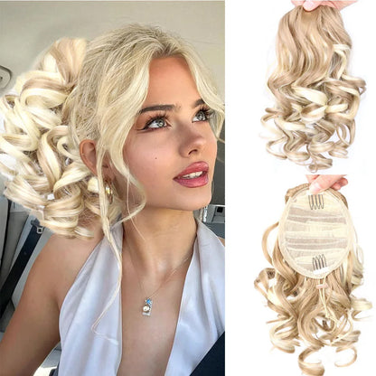 Short Afro Kinky Curly Drawstring Ponytail Synthetic Hairpiece for Women