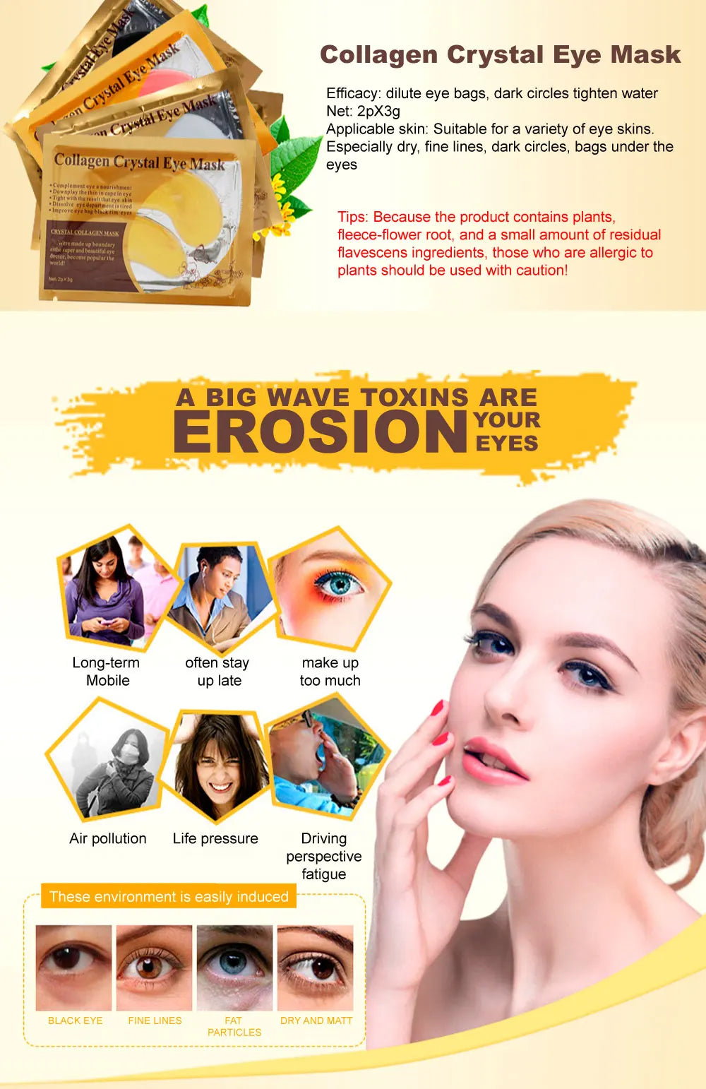Gold Collagen Crystal Eye Mask - Firming & Moisturizing Eye Patches (5/10/20/30 Pairs)
