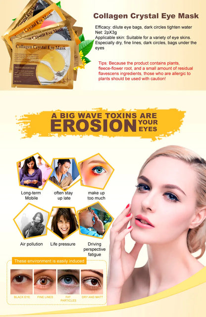 Gold Collagen Crystal Eye Mask - Firming & Moisturizing Eye Patches (5/10/20/30 Pairs)