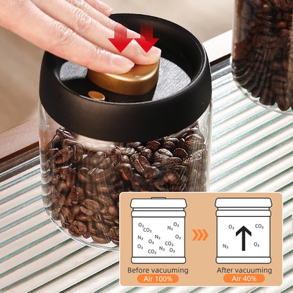 Vacuum Sealed Coffee Bean Storage Jar - Glass Food & Tea Fresh Storage Bottle for Kitchen