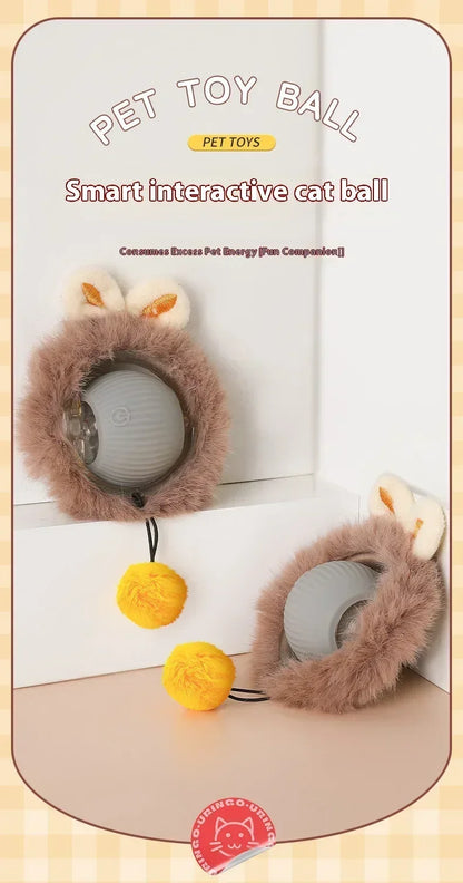Rechargeable Cat Toy Automatic Rolling Ball with Simulated Tail Electric Pet Interactive Toy for Cats & Dogs