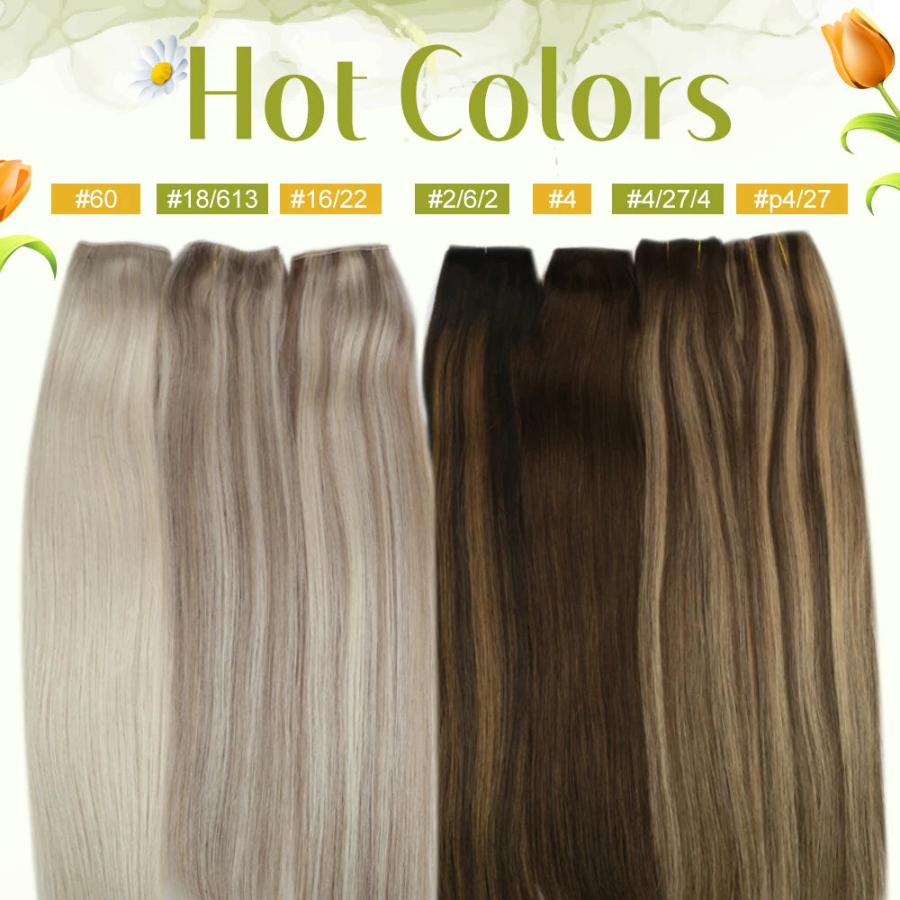 VeSunny Fish Line Human Hair Extension - Invisible Wire One-Piece Blonde Hair Weft with Clips