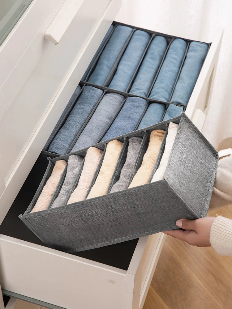 9-Panel Pants Storage Box - Jeans Compartment Organizer, Layered Design for Home Wardrobe