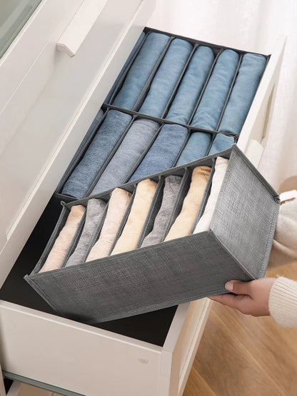 9-Panel Pants Storage Box - Jeans Compartment Organizer, Layered Design for Home Wardrobe