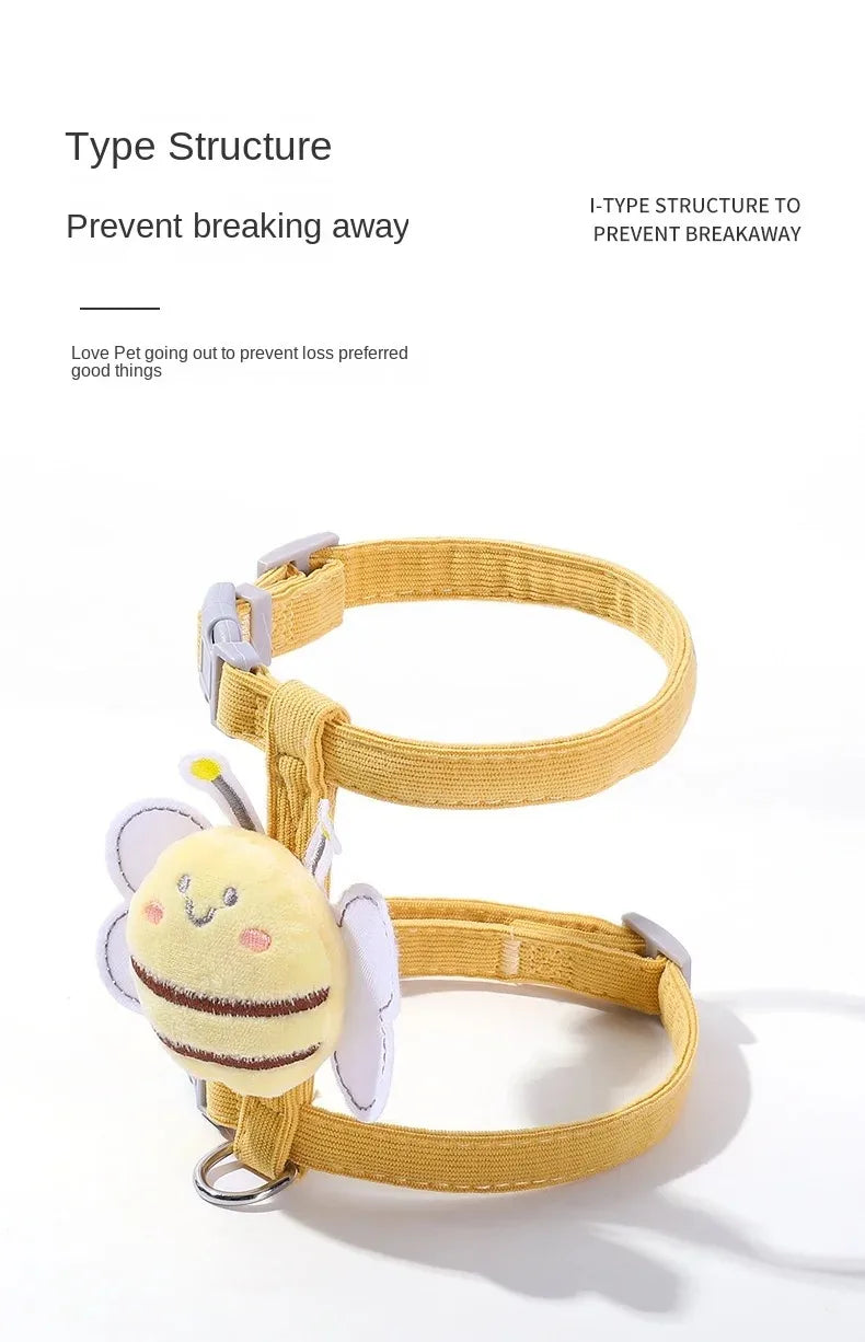 Adjustable Cat Harness, Leash & Collar Set with Cartoon Bee Design for Small & Medium Pets