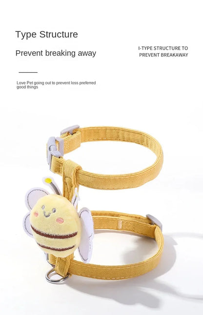 Adjustable Cat Harness, Leash & Collar Set with Cartoon Bee Design for Small & Medium Pets