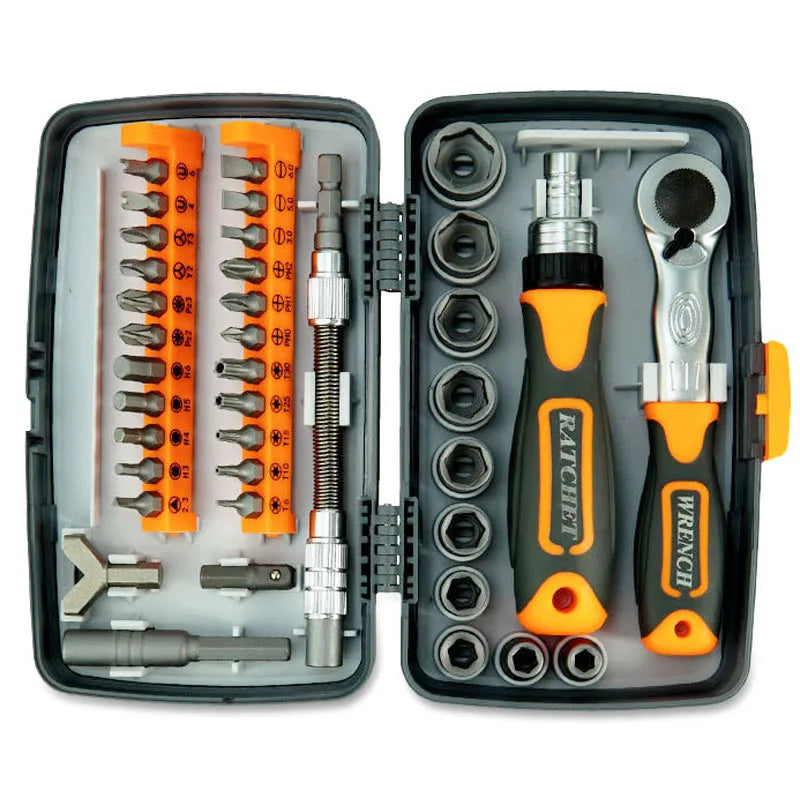 Labor-Saving Ratchet Screwdriver Set, Household Magnetic Toolbox with Torx Bits