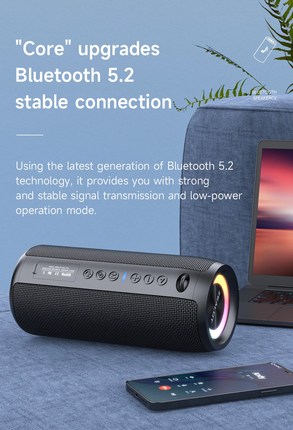 ZEALOT-S51Pro 40W High-Power Bluetooth Speaker, 3D Stereo Bass, Portable, IPX5 Waterproof, TWS Boom Box